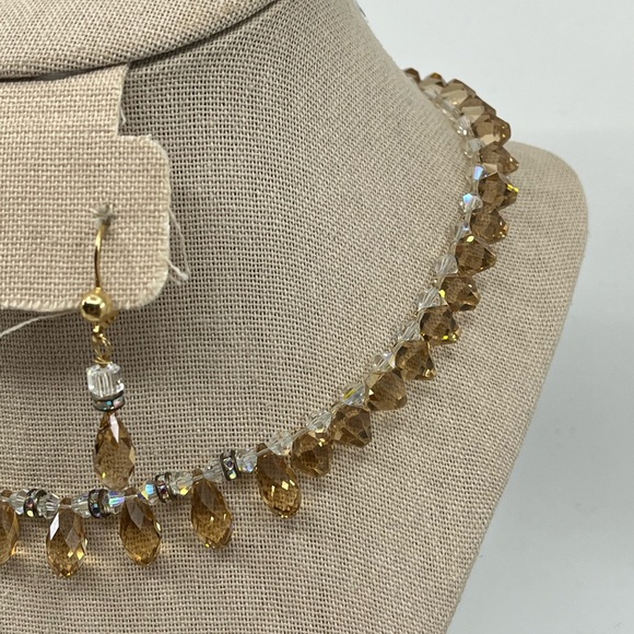 Vintage 14K Gold '585 Italy' Necklace Earring Set with Faceted Quartz - Picture 6 of 16